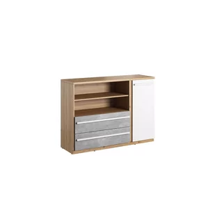 Komoda 1D2S PN-05 Plano Lenart Biały Alpejski, Beton, Dąb Nash - Komody - miniaturka - grafika 1