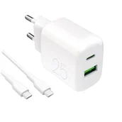 Ładowarki do telefonów - Ładowarka sieciowa Puro PROLITE 25W USB-A/USB-C + kabel USB-C 1.2m - biała - miniaturka - grafika 1