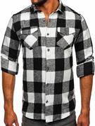 Koszule męskie - Biało-czarna koszula męska flanelowa z długim rękawem Denley 20723 - miniaturka - grafika 1