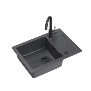 GO- SMART CZARNY zlewozmywak granitowy 1-k z/o (62x44x17,5) + bateria very black + syfon manualny z zaślepką very black - Baterie kuchenne - miniaturka - grafika 1