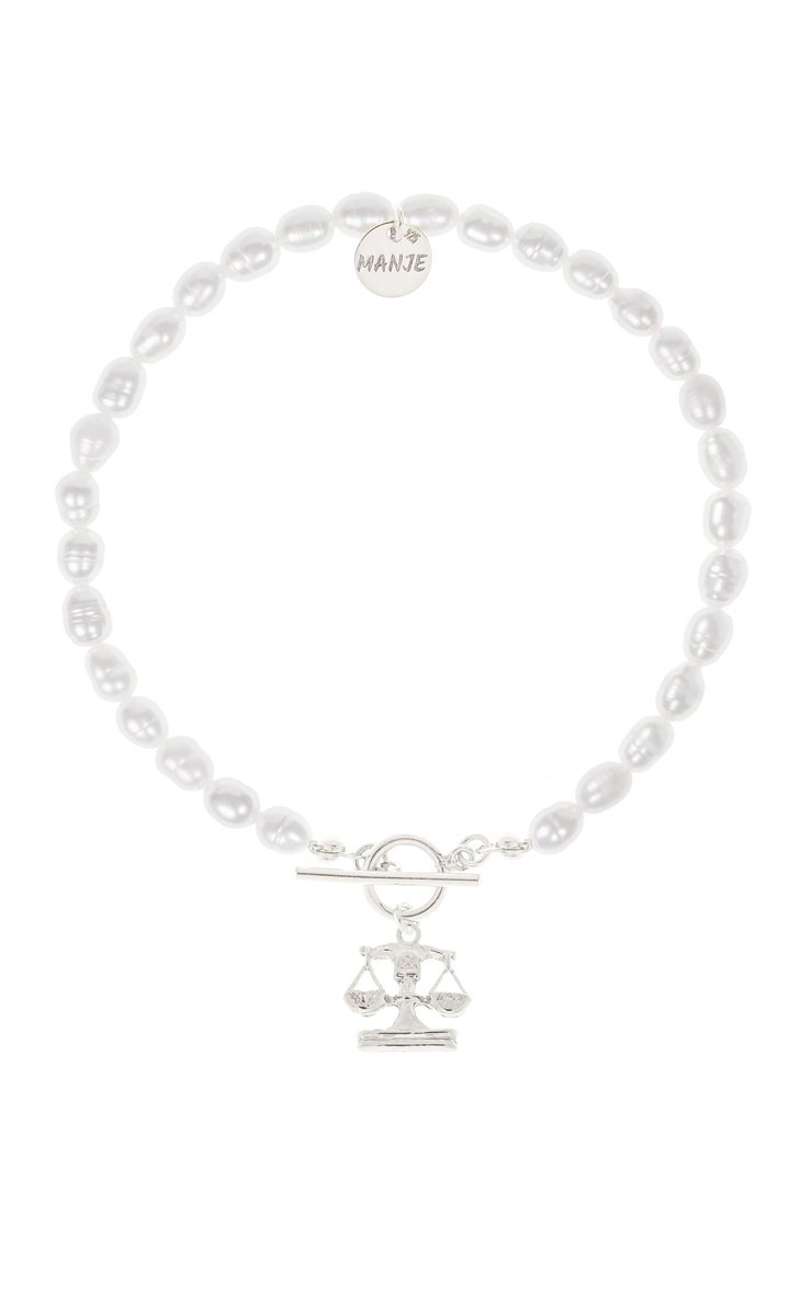 Bransoletka z pereł ze srebrnym znakiem zodiaku Waga 16 cm