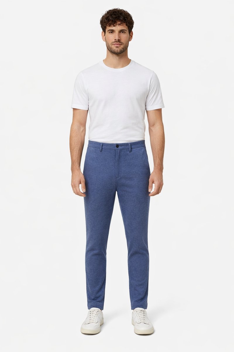 TOMMY HILFIGER GRANATOWE PROSTE SPODNIE BAWEŁNIANE W KANT 31/32 I4A