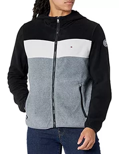 Tommy Hilfiger Męska kurtka polarowa z kapturem, Czarny/lodowy/jasnoszary, L - Kurtki męskie - miniaturka - grafika 1