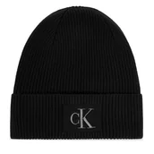Czapki damskie - Czapka Calvin Klein Embroidered Rib Cotton Beanie LV04F8097G Czarny - miniaturka - grafika 1