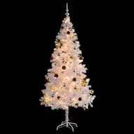 Choinki - vidaXL vidaXL Sztuczna choinka z bombkami i lampkami LED, biała, 180 cm - miniaturka - grafika 1