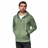 Bluzy męskie - Bluza męska dresowa BASIC rozpinana z kapturem zielona V3 OM-SSBZ-0178 S - miniaturka - grafika 1