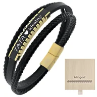 Bransolety męskie - Bransoletka z GRAWEREM męska skóra + stal potrójna - miniaturka - grafika 1