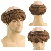 Pozostałe akcesoria fryzjerskie - TEMU Męska brązowa wąsy głowy mnicha peruka - Prosta krótka peruka z kapeluszem, idealna na Halloween kostium, tematyczne imprezy i role-playing - miniaturka - grafika 1