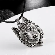 Naszyjniki męskie - Modny naszyjnik z głową wilka z głową wilka męski naszyjnik vintage metalowy posrebrzany biżuteria wikingów wilk totem biżuteria akcesoria - miniaturka - grafika 1