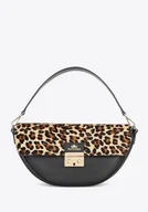 Torebki damskie - Torebka na ramię ze skóry naturalnej w motyw panterki czarno - brązowa - miniaturka - grafika 1