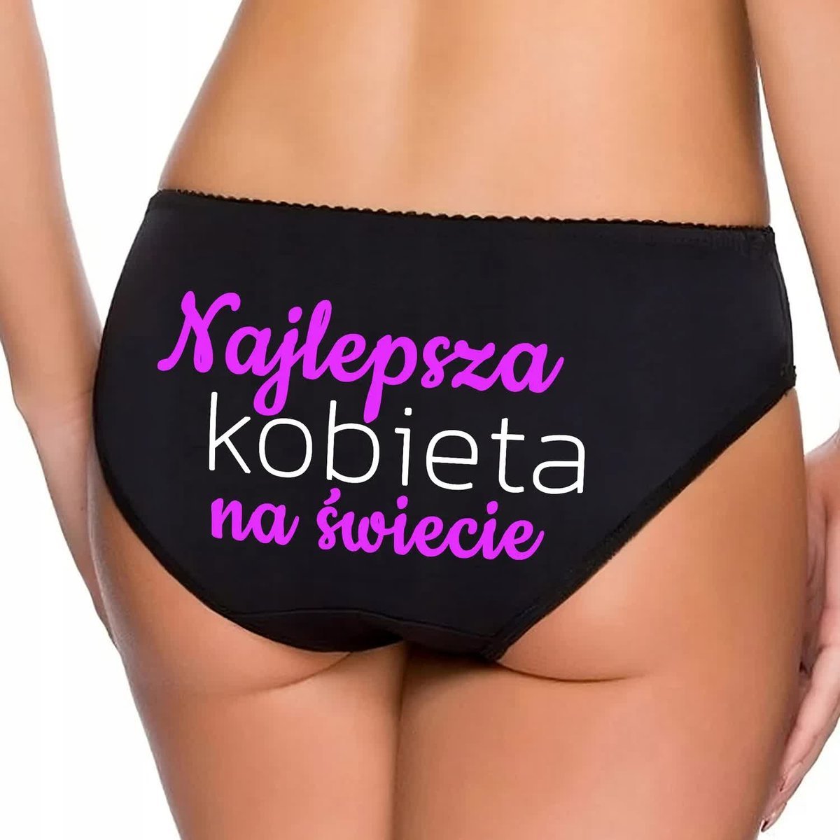 Majtki Damskie FIGI rozmiar S Czarne Najlepsza Kobieta Na Świecie Wzory