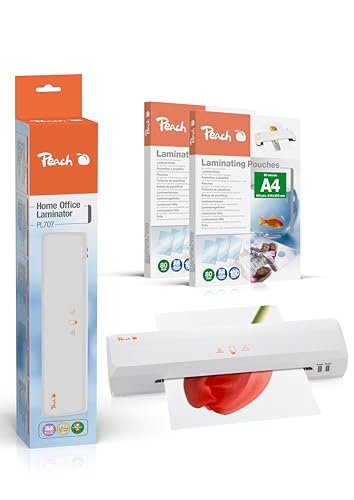 Peach Home Office laminator A4 wraz z 210 darmowymi foliami do laminowania - do domu i biura - nadaje się do wszystkich dostępnych na rynku folii we wszystkich rozmiarach do maks. A4 - PL707P