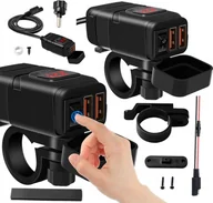 Ładowarki samochodowe - MBG LINE wodoodporna ładowarka motocykl skuter quad motorówka 2xUSB QC3.0 z przyciskiem i woltomierzem! - miniaturka - grafika 1