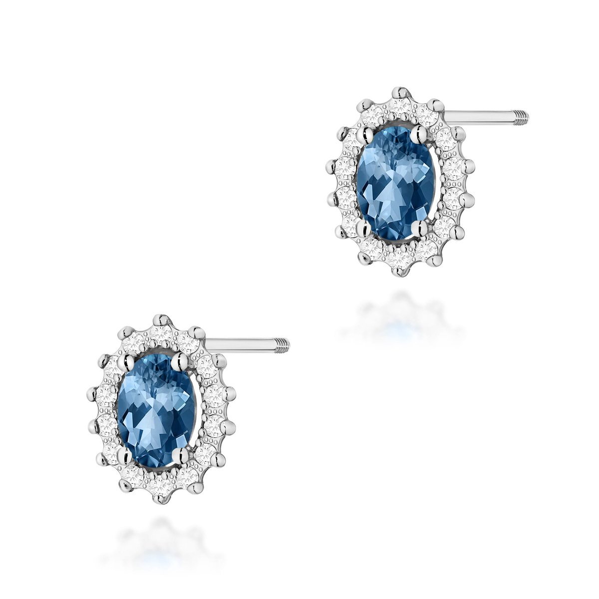 Złote kolczyki Topaz London Blue 2 x 0,50ct białe złoto sztyft zakręcany pr. 585