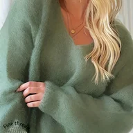 Swetry damskie - TEMU Nowoczesna, elegancka i modna damska sweterka z długim rękawem i dekoltem w serek, w jednolitym kolorze, uniwersalna - miniaturka - grafika 1