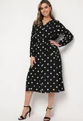 Sukienki - Czarna Koszulowa Sukienka Długa z Wiskozy w Kropki z Paskiem w Talii i Kieszeniami Cuvina - miniaturka - grafika 1