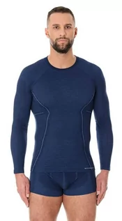 Bluzy sportowe męskie - Bluza termoaktywna męska Brubeck Active Wool LS12820 granatowy - grafika 1