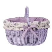 Torby i wózki na zakupy - WIKLINOWY MALOWANY KOSZ TORBA NA ZAKUPY OBSZYTA TKANINĄ 42X34 H23/36 CM - miniaturka - grafika 1