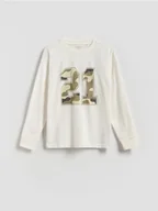 Bluzki dla chłopców - Reserved - Bawełniany longsleeve - złamana biel - miniaturka - grafika 1