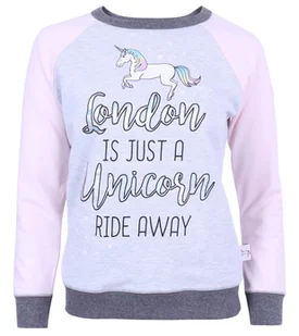 Szaro-różowa bluza przez głowę Jednorożec S - Bluzy damskie - miniaturka - grafika 1