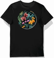 Koszulki męskie - Koszulka męska czarna z motywem tropikalnych kwiatów XL - miniaturka - grafika 1