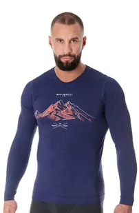 Koszulka termoaktywna z długim rękawem męska Brubeck Outdoor Wool Pro LS14140A ciemnoniebieski góry - Koszulki sportowe męskie - miniaturka - grafika 1