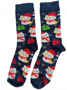 Skarpety świąteczne męskie w koty 47-50 skarpety świąteczne w koty granat - Skarpetki męskie - miniaturka - grafika 1