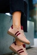 Sneakersy damskie - Beżowe sneakersy skórzane damskie buty sportowe z bordowymi wstawkami sznurowane PRODUKT POLSKI Casu N1068-36 - miniaturka - grafika 1