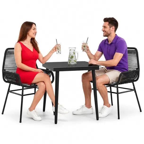 Zestaw mebli ogrodowych rattan PE czarny, stół 80x80x74 cm, krzesła 57x6