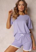 Piżamy damskie - Fioletowe Spodnie Piżamowe Prążkowane z Koronką Iomara - miniaturka - grafika 1