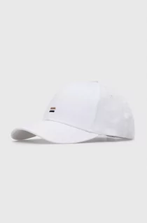 Czapki męskie - BOSS czapka z daszkiem bawełniana kolor biały gładka - Boss - grafika 1