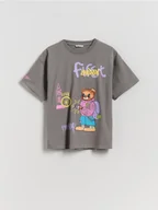 Koszulki dla dziewczynek - Reserved - Bawełniany t-shirt z nadrukiem - ciemnoszary - miniaturka - grafika 1