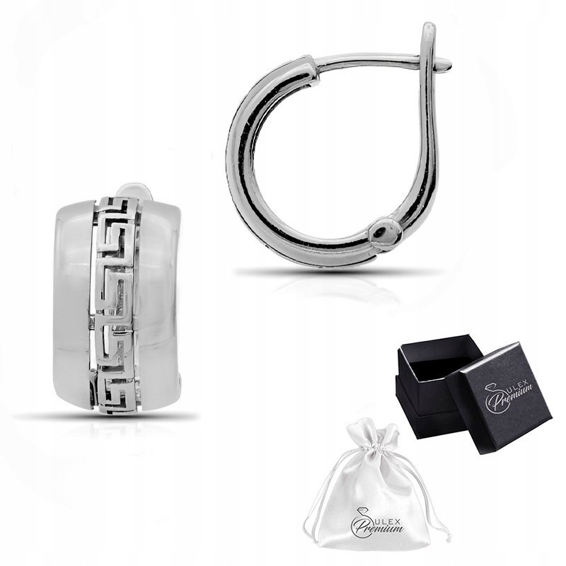 Kolczyki srebrne pr. 925 Eleganckie Rodowane Kolczyki z Meandrem Greckim