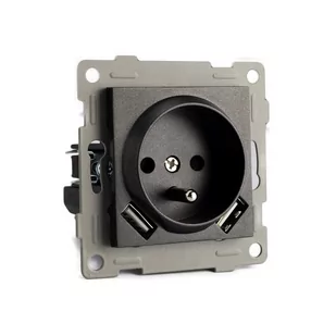 LUMENIX Gniazdko elektryczne do ramki Bianka 230V 16A pojedyncze 2x USB z uziemieniem  Czarne GN-BIANKA-62 - Gniazdka elektryczne - miniaturka - grafika 1