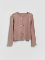 Bluzki dla dziewczynek - Reserved - Koszulka z kokardkami - beżowy - miniaturka - grafika 1