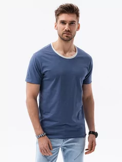 Koszulki męskie - T-shirt męski bawełniany - niebieski V3 S1385 - grafika 1