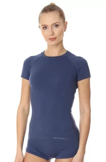 Koszulki sportowe damskie - Koszulka termoaktywna damska Brubeck Active Wool SS11700 jeansowy - grafika 1