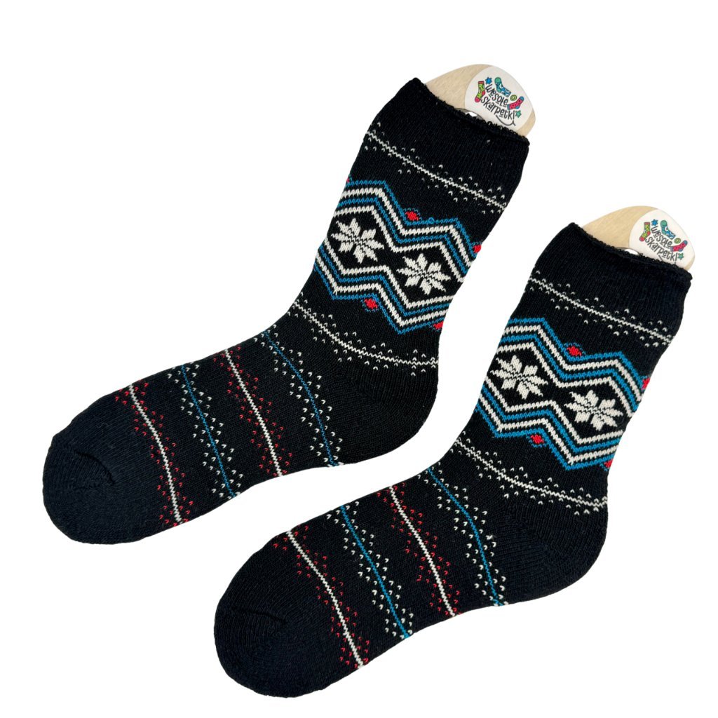Skarpetki alpaka ciepłe grube czarne norweskie gwiazdki 39-42