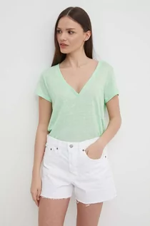 Koszulki sportowe damskie - Pepe Jeans t-shirt lniany LEIGHTON kolor zielony PL505855 - grafika 1