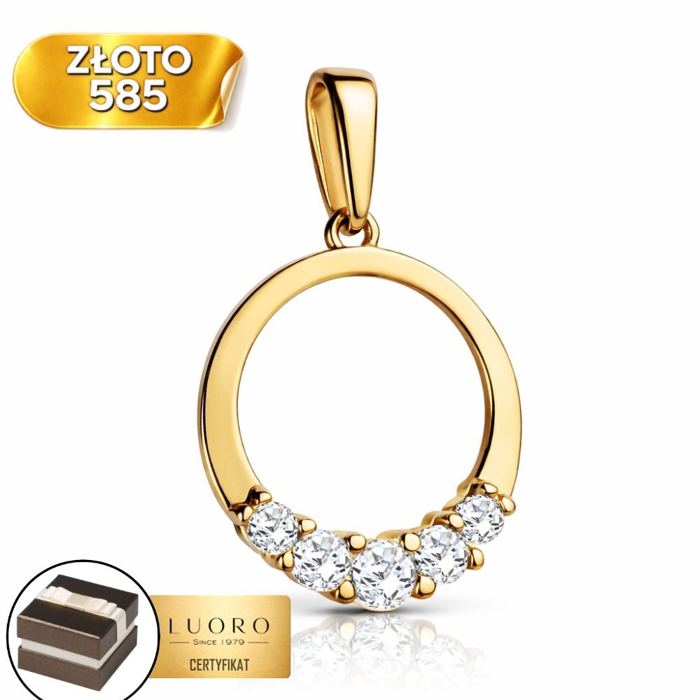 ZAWIESZKA ZŁOTA 585 14K ŻÓŁTY RING Z CYRKONIAMI 13 MM ELEGANCKA