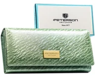 Portfele - Duży portfel damski zielony PETERSON skórzany rfid stop rozbudowany na zatrzask modny wzór - miniaturka - grafika 1