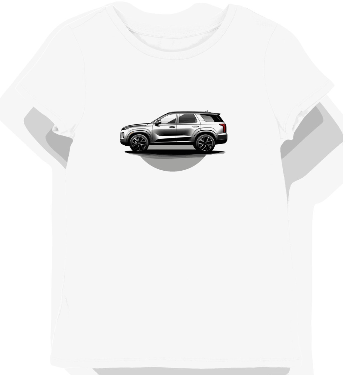 Koszulka damska biała z motywem eleganckiego SUV-a Hyundai M