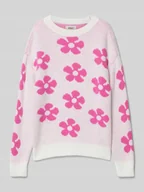 Swetry dla dziewczynek - Sweter z dzianiny o kroju regular fit ze wzorem w kwiaty model ‘NAJA’ - miniaturka - grafika 1