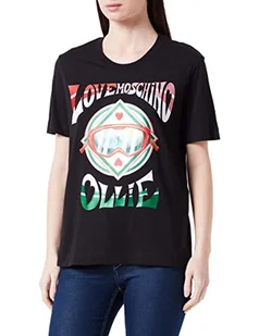 Love Moschino Damska koszulka z krótkim rękawem o regularnym kroju z brokatem Ollie Transfer Print, czarny, 40 - Koszulki i topy damskie - miniaturka - grafika 1