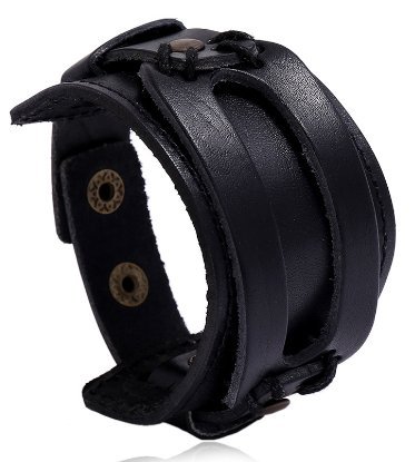Szeroka skórzana bransoletka w stylu retro czarny