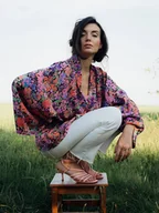 Bluzki damskie - Kimono Purple Flower SHORT - miniaturka - grafika 1