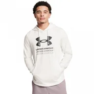 Bluzy sportowe męskie - Męska bluza dresowa nierozpinana z kapturem Under Armour UA Rival Terry Graphic Hood - biała - UNDER ARMOUR - miniaturka - grafika 1