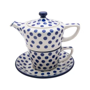 KOMPLET Czajnik 300 ml Filiżanka 200 ml - Ceramika Artystyczna Bolesławiec - KROPKI - Dzbanki i imbryki - miniaturka - grafika 1