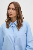 Koszule damskie - Tommy Hilfiger koszula bawełniana damska kolor niebieski relaxed z kołnierzykiem klasycznym - miniaturka - grafika 1