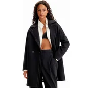 Płaszcze damskie - Płaszcz damski Desigual Stitch czarny wełniany przejściowy-M - miniaturka - grafika 1